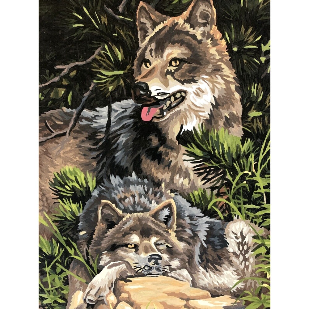 Wolf paint-by-number hand painted completed vintage 16x20 unframed BEAUTIFUL art